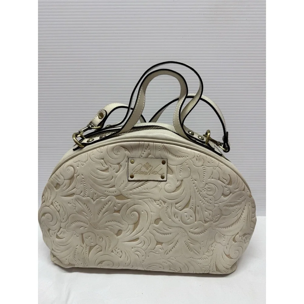 Patricia Nash FIORA Dome Satchel PURSE in IVORY TOOLED & FREE WALLET NWOT!